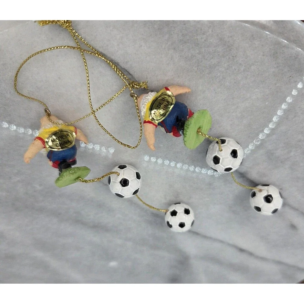 Soccer Santa Christmas Ornaments Soccer Balls Set of 2 Hanging Resin Figurines